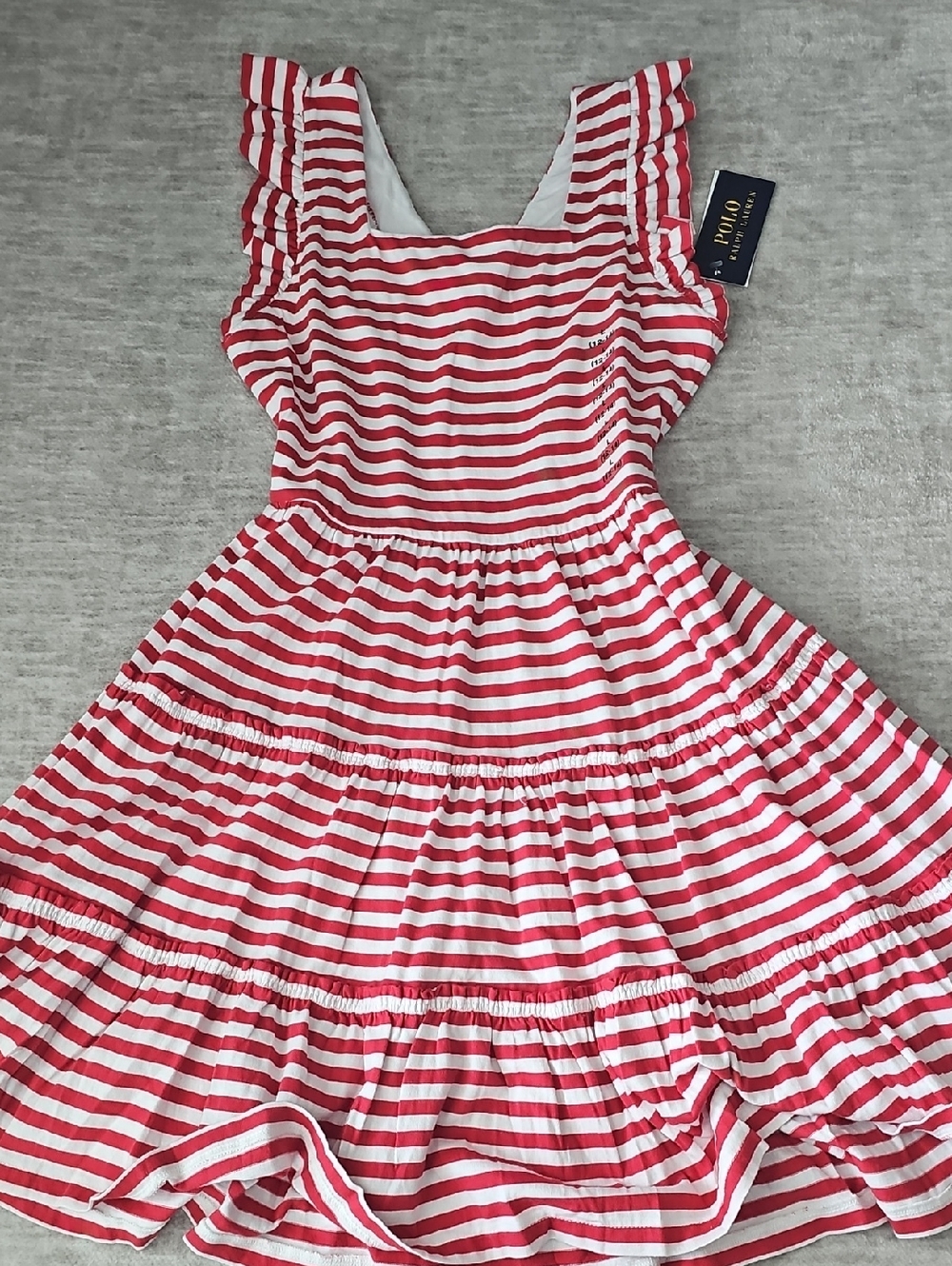 Polo by Ralph Lauren Red and White Striped Ruffle Sundress